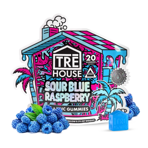 TreHouse Delta 10 THC, Delta 9 THC and HHC Gummies Sour Blue Raspberry