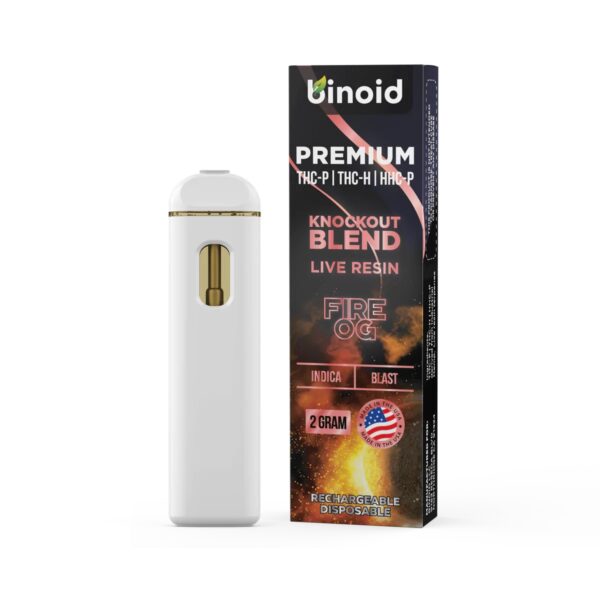 Binoid Knockout blend disposable vape pen with THCp THCh and HHCp in Fire OG