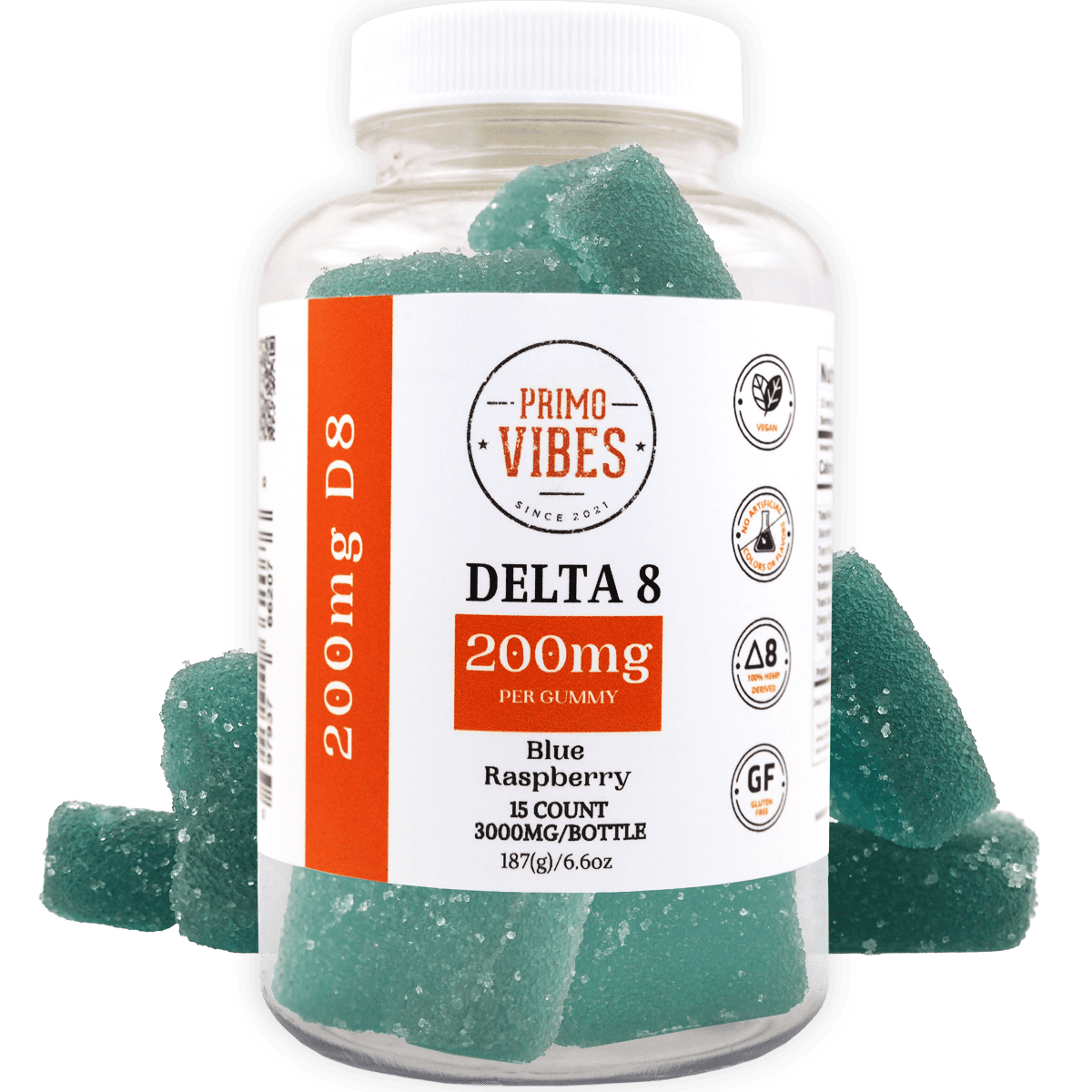 Primo Vibes 200mg Delta 8 THC Gummies Blue Raspberry