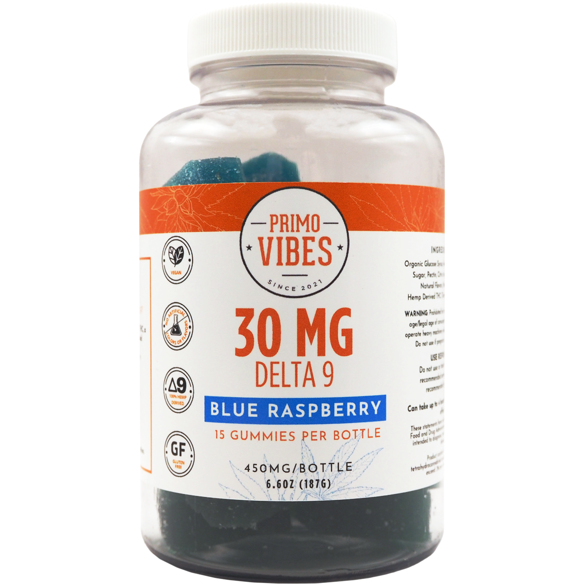 Primo Vibes 30mg Delta 9 THC Gummies Blue Raspberry